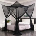 Mengersi Bed Canopy,Canopy Bed Curtains Bed Drapes for Full Queen King Size Bed,Mosquito Net Bed Curtains for Patio Indoor Outdoor Net,Black Bed Canopy Curtains for Gothic,Halloween Decoration