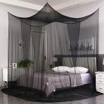 Mengersi Bed Canopy,Canopy Bed Curtains Bed Drapes for Full Queen King Size Bed,Mosquito Net Bed Curtains for Patio Indoor Outdoor Net,Black Bed Canopy Curtains for Gothic,Halloween Decoration