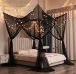 Mengersi Bed Canopy,Canopy Bed Curtains Bed Drapes for Full Queen King Size Bed,Mosquito Net Bed Curtains for Patio Indoor Outdoor Net,Black Bed Canopy Curtains for Gothic,Halloween Decoration