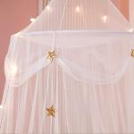 Nattey Bed Canopy with Lights for Girls,Gold Star Princess Crib Canopy Curtains,Extra Large Dome Mosquito Net Reading Nook Canopy for Kids Boys Twin Full Queen Size Bed,Fire Retardant Fabric