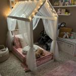 MVOVM Bed Canopy for Girls with Lights 30 * 228in King Canopy Bed Curtains for Queen & Full Bed White Tulle Canopy Bed Scarf,Sheer Bed Drapes,Twin King Canopy Bed Home Decor