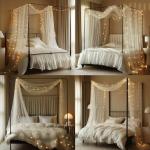 MVOVM Bed Canopy for Girls with Lights 30 * 228in King Canopy Bed Curtains for Queen & Full Bed White Tulle Canopy Bed Scarf,Sheer Bed Drapes,Twin King Canopy Bed Home Decor