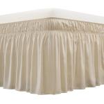 MEILA Wrap Around Bed Skirt Three Fabric Sides Elastic Dust Ruffled 16 Inch Tailored Drop,Easy to Install Fade Resistant-Beige, Queen/King