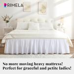 RIMELA White Bed Skirt Queen Size 15 Inch Drop, Elastic Bed Skirting for Adjustable Bed Base & Frame, Bedding Dust Ruffle Easy to Install, Wrap Around Bedskirt, Room Decoration