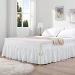 RIMELA White Bed Skirt Queen Size 15 Inch Drop, Elastic Bed Skirting for Adjustable Bed Base & Frame, Bedding Dust Ruffle Easy to Install, Wrap Around Bedskirt, Room Decoration