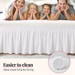 RIMELA White Bed Skirt Queen Size 15 Inch Drop, Elastic Bed Skirting for Adjustable Bed Base & Frame, Bedding Dust Ruffle Easy to Install, Wrap Around Bedskirt, Room Decoration