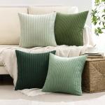 MIULEE Boho Farmhouse Sage Green Throw Pillow Covers 18x18 Inch Set of 4 Mordern Nordic Cushion Covers Soft Corduroy Spring Home Decor for Couch Bed Sofa Living Room Forest Green