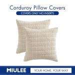 MIULEE Pack of 2 Corduroy Decorative Throw Pillow Covers 18x18 Inch Soft Boho Striped Pillow Covers Modern Farmhouse Home Decor for Sofa Living Room Couch Bed Cream White