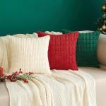 MIULEE Pack of 2 Corduroy Decorative Throw Pillow Covers 18x18 Inch Soft Boho Striped Pillow Covers Modern Farmhouse Home Decor for Sofa Living Room Couch Bed Cream White