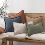 MIULEE Decorative Throw Pillow Covers Neutral Linen Fringe Throw Pillows Set of 2 Natural Beige Boho Farmhouse Cushion Covers with Tassels for Couch Sofa Bed Spring Home Decor 20x20 Inch