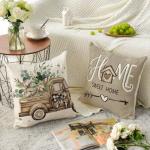 AVOIN colorlife Bless Our Home Farmhouse Eucalyptus Leaves Throw Pillow Covers, 18 x 18 Inch Truck Home Sweet Home Cushion Case Decorations Set of 4