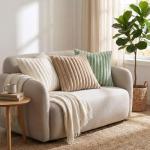 Pallene Faux Fur Plush Spring Throw Pillow Covers 18x18 Set of 2, Luxury Soft Fluffy Striped Decorative Pillow Covers for Sofa, Couch, Living Room, Cream White