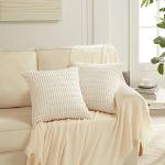 Fancy Homi 4 Packs Neutral Decorative Throw Pillow Covers 18x18 Inch for Living Room Couch Bed Sofa, Rustic Farmhouse Boho Home Decor, Soft Plush Striped Corduroy Square Cushion Case 45x45 cm