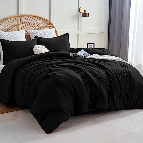 CozyLux Queen Black Comforter Set, 3 Pieces