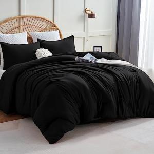 CozyLux Queen Black Comforter Set, 3 Pieces