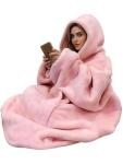 C hello cloud Oversized Hoodie Blanket, Wearable Blanket sweatshirt, Ultra Soft Sherpa Fleece Comfy Snuggle Hoodie, Gaint Fluffy Jumper Reversible, One Size Fits All Women Adults Men (Pink)