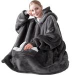 Touchat Wearable Blanket Hoodie, Oversized Sherpa Fleece Sweatshirt Blanket with Giant Hood Pocket and Sleeves for Adult, Warm & Cozy Grey Blanket Gifts for Women