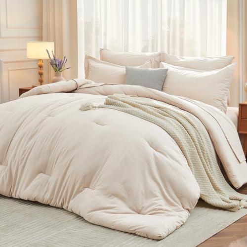 7-Piece Soft Queen Comforter Set in Beige