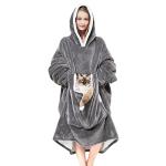 Cozystar Wearable Blanket Hoodie with Giant Pocket （Pet Won't Leave） Extra Soft Sherpa Fleece Thick Warm ＆ Cozy Oversized Sweatshirt Blanket Jacket with Sleeves-Grey