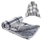 forestfish Fleece Wearable Blanket, Plaid Lap Blanket Comfy Poncho Throw with Buttons for Bed Sofa Office, Grey-White