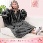 Waitu Wearable Blanket Sweatshirt Gifts for Women and Men, Warm and Cozy Giant Blanket Hoodie, Thick Flannel Blanket with Sleeves and Giant Pocket - Dark Gray