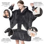 Touchat Wearable Blanket Hoodie, Oversized Sherpa Fleece Sweatshirt Blanket with Giant Hood Pocket and Sleeves for Adult, Warm & Cozy Grey Blanket Gifts for Women