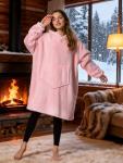 C hello cloud Oversized Hoodie Blanket, Wearable Blanket sweatshirt, Ultra Soft Sherpa Fleece Comfy Snuggle Hoodie, Gaint Fluffy Jumper Reversible, One Size Fits All Women Adults Men (Pink)