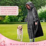 Waitu Wearable Blanket Sweatshirt Gifts for Women and Men, Warm and Cozy Giant Blanket Hoodie, Thick Flannel Blanket with Sleeves and Giant Pocket - Dark Gray