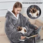 Cozystar Wearable Blanket Hoodie with Giant Pocket （Pet Won't Leave） Extra Soft Sherpa Fleece Thick Warm ＆ Cozy Oversized Sweatshirt Blanket Jacket with Sleeves-Grey