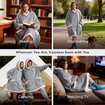 Bedsure Blanket Hoodie, Wearable Blanket Hoodie as Gifts for Mom, Birthday Gifts for Women Kids Teens Sherpa Sweatshirt, Grey, Standard