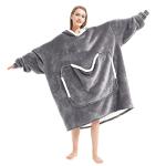 Cozystar Wearable Blanket Hoodie with Giant Pocket （Pet Won't Leave） Extra Soft Sherpa Fleece Thick Warm ＆ Cozy Oversized Sweatshirt Blanket Jacket with Sleeves-Grey