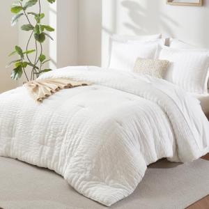 CozyLux White Seersucker 7-Piece Queen Comforter Set