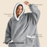 Bedsure Blanket Hoodie, Wearable Blanket Hoodie as Gifts for Mom, Birthday Gifts for Women Kids Teens Sherpa Sweatshirt, Grey, Standard