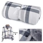 forestfish Fleece Wearable Blanket, Plaid Lap Blanket Comfy Poncho Throw with Buttons for Bed Sofa Office, Grey-White