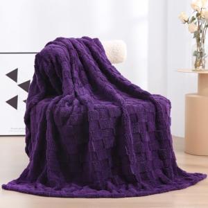 Linecooo Deep Purple Fleece Throw Blanket 50”×60” for Couch Sofa Bed,Super Soft Cozy Plush Microfiber Flannel Blanket with 3D Checkered Design Lightweight for Adults,Woman,Girls