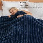 Exclusivo Mezcla Fleece Throw Blanket for Couch, Super Soft Striped Jacquard Bed Blanket, Lightweight Fuzzy Cozy for All Seasons, 50x60 Inches, Navy Blue