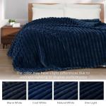 Exclusivo Mezcla Fleece Throw Blanket for Couch, Super Soft Striped Jacquard Bed Blanket, Lightweight Fuzzy Cozy for All Seasons, 50x60 Inches, Navy Blue