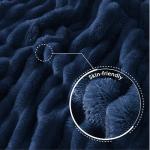 Exclusivo Mezcla Fleece Throw Blanket for Couch, Super Soft Striped Jacquard Bed Blanket, Lightweight Fuzzy Cozy for All Seasons, 50x60 Inches, Navy Blue