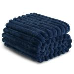Exclusivo Mezcla Fleece Throw Blanket for Couch, Super Soft Striped Jacquard Bed Blanket, Lightweight Fuzzy Cozy for All Seasons, 50x60 Inches, Navy Blue