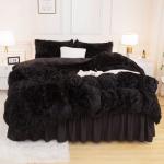 Andency Queen Black Faux Fur Comforter Set