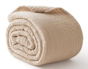 100% Cotton Blanket Large 50"x 70", 6 Layers Muslin Blankets, Cooling and Soft Throw Blanket for Bed and Couch, Breathable Quilt Bedspread, Gauze Bedding for Adults, Oatmeal, Beige Linen