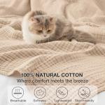 100% Cotton Blanket Large 50"x 70", 6 Layers Muslin Blankets, Cooling and Soft Throw Blanket for Bed and Couch, Breathable Quilt Bedspread, Gauze Bedding for Adults, Oatmeal, Beige Linen