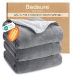 Bedsure GentleSoft Sherpa Fleece Queen Blankets for Bed, Non-Heated, Thick and Warm Throw for Women and Men, Soft Fuzzy Plush Queen Blanket for Winter, Grey, 90x90 Inches