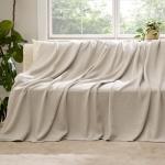 Bedsure GentleSoft 100% Cotton Blanket Queen Size for Bed - Breathable and Lightweight, Soft Cozy Textured Herringbone Woven Blanket for Summer Spring, Linen Beige, 90x90 inches