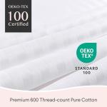 FAUNNA 600TC 100% Cotton Pillow Protectors, Standard Size (20x26), 4 Pack, Oeko-TEX Certified, Hotel Grade Pillow Cover with Silent Zipper, Zip Up Pillow Cases, White