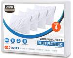 Utopia Bedding Set of 4 Waterproof Pillow Protectors with Zipper Queen Size (White), Ultra Soft Pillow Covers, Bed Bug and Dust Mite Proof Pillow Encasements, Moisture Wicking Pillow Cases