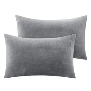 BEDELITE Flannel Pillowcases Standard Set of 2, Super Soft Fleece Pillow Case Cover with Zipper for Bedroom, Sofa, Couch,Luxury Cozy Fuzzy Velvet Pillow Shams for All Seasons(20x26 Inches, Gray)