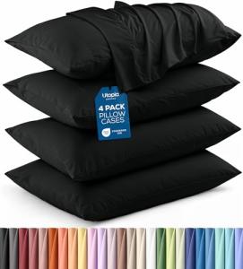 Utopia Bedding Queen Pillow Cases - 4 Pack - Envelope Closure - Soft Brushed Microfiber Fabric - Shrinkage and Fade Resistant Pillow Covers Queen Size 20 X 30 Inches (Queen, Black)