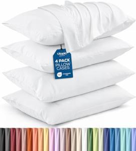 Utopia Bedding Standard Pillow Cases - Pack of 4 - Envelope Closure - Soft Brushed Microfiber Fabric - Shrinkage and Fade Resistant Pillow Covers Standard Size 20 X 26 Inches (Standard, White)