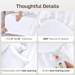 California Design Den Natural 100% Cotton Sheets Queen Size Bed Set - Soft 400 Thread Count Sateen, Queen Sheets, Deep Pockets with All Around Elastic for a Snug Fit, Durable Bedding - White